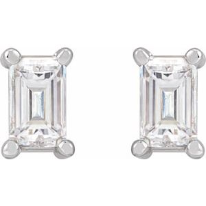 14K White Gold Straight Baguette 2.5 X 1.5 Mm .07 Ctw Lab-Grown Diamond 4-Prong Basket Earrings