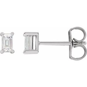 14K White Gold Straight Baguette 2.5 X 1.5 Mm .07 Ctw Lab-Grown Diamond 4-Prong Basket Earrings