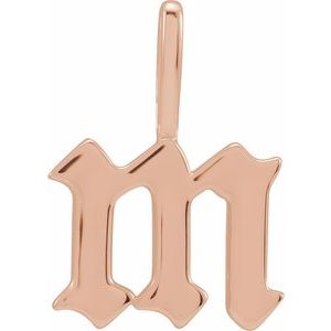 14K Rose Gold Initial M 11.15 X 10 Mm Polished Gothic Initial Charm Pendant