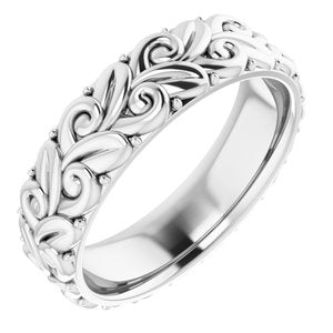 14K White Gold 5 Mm Polished Floral Band Size 7