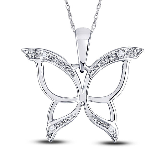 10K Yellow Or White Gold  Womens Round Diamond Butterfly Bug Wings Pendant .03 Cttw, Length: 0.66 In, Width: 0.73 In
