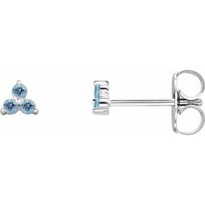 14K White Gold Round 2.5 Mm Natural Aquamarine Three Stone Earrings