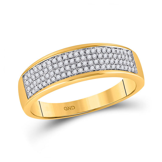 10K Yellow Gold Mens Round Diamond Pave Band Ring 1/4 Cttw, Mens Size: 7-13