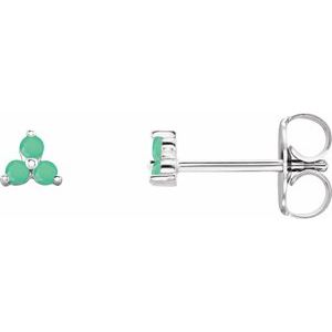 14K White Gold Round 2.5 Mm Natural Chrysoprase Three Stone Earrings