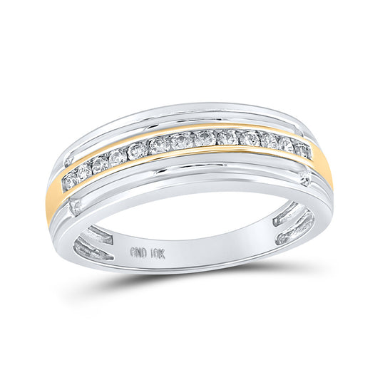 10K Two-tone White Gold Mens Round Diamond Wedding Anniversary Band Ring 1/4 Cttw, Mens Size: 7-13