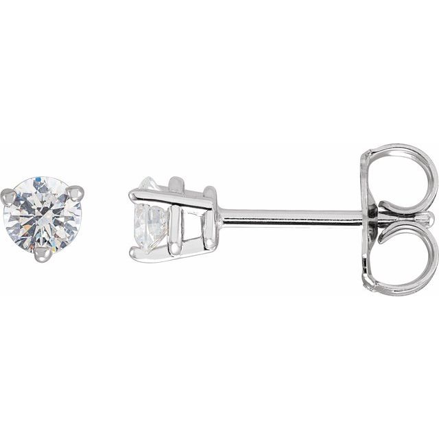 14K White Gold Round Pair 3.4Mm I1, G-H Friction 3-Prong Polished 1/3 Ctw Natural Diamond Earrings