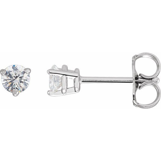 14K White Gold Round Pair 3.4Mm I1, G-H Friction 3-Prong Polished 1/3 Ctw Natural Diamond Earrings