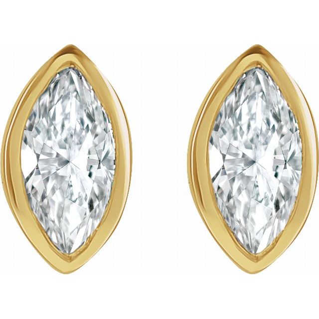 14K White Or Yellow Gold Marquise Pair 3.5 X 1.75Mm I1, G-H Friction Bezel Polished 1/10 Ctw Natural Diamond Solitaire Bezel-Set Earrings