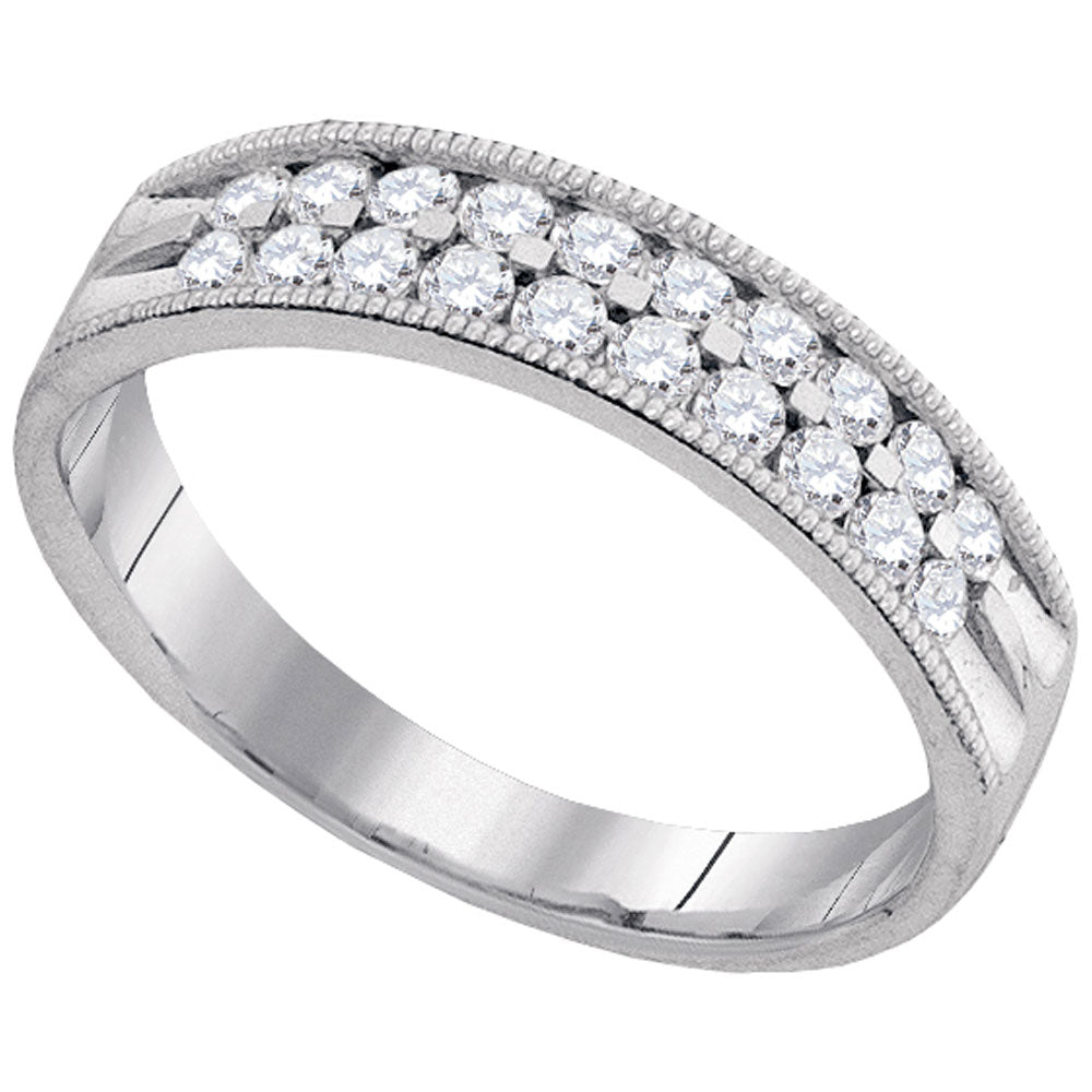 10K White Gold Womens Round Diamond Double Row Milgrain Wedding Band 1/2 Cttw, Womens Size: 5-10