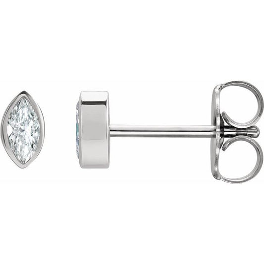 14K White Or Yellow Gold Marquise Pair 3.5 X 1.75Mm I1, G-H Friction Bezel Polished 1/10 Ctw Natural Diamond Solitaire Bezel-Set Earrings