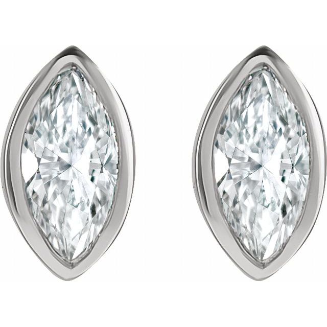 14K White Or Yellow Gold Marquise Pair 3.5 X 1.75Mm I1, G-H Friction Bezel Polished 1/10 Ctw Natural Diamond Solitaire Bezel-Set Earrings