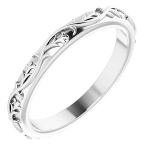 14K White Gold Patterned Band Size 7.5