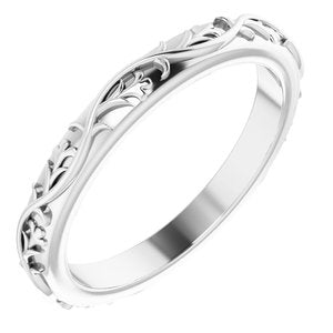 14K White Gold Patterned Band Size 6.5