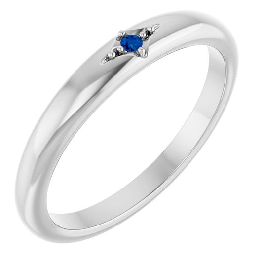 Sterling Silver Round 1.5 Mm Polished Natural Blue Sapphire Stackable Ring, Size 7