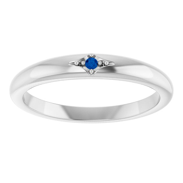 Sterling Silver Round 1.5 Mm Polished Natural Blue Sapphire Stackable Ring, Size 7