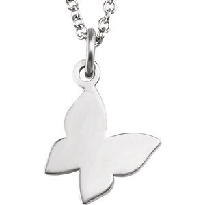 14K White Gold Polished Tiny Posh Butterfly Necklace