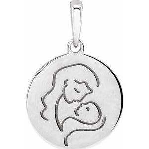 14K White Gold 18.91 X 12 Mm Polished Mother And Child Engraved Pendant
