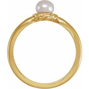 14K Yellow Gold Cultured White Freshwater Pearl Pearl 5.0-5.5 Mm Polished Cultured White Freshwater Button Pearl Halo Rope Ring Size 7