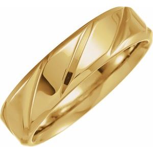 14K Yellow Gold 6 Mm Polished Diagonal Design Band Size 10