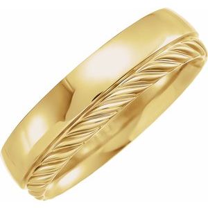 14K Yellow Gold 6 Mm Polished Single Sided Rope Edge Band Size 10