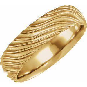 14K Yellow Gold 6 Mm Polished Wavy Textured Band Size 10