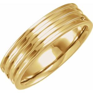 14K Yellow Gold 6 Mm Polished Grooved Band Size 10