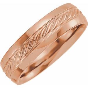 14K Rose Gold 6 Mm Polished Comfort-Fit Rope Band Size 10