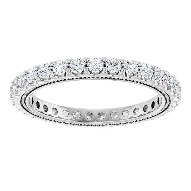 14K White Gold Round 2 Mm Si2-Si3, G-H Polished 9/10 Ctw Natural Diamond Eternity Band, Size 7