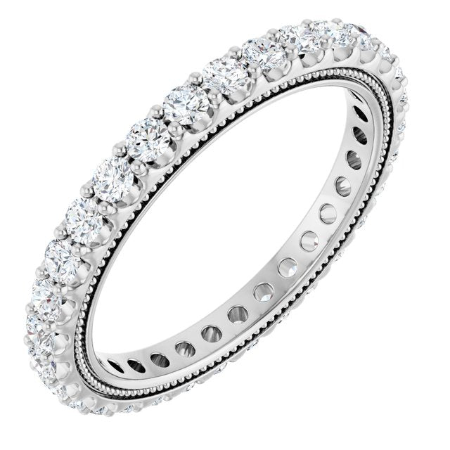 14K White Gold Round 2 Mm Si2-Si3, G-H Polished 9/10 Ctw Natural Diamond Eternity Band, Size 7