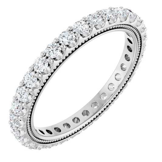 14K White Gold Round 2 Mm Si2-Si3, G-H Polished 9/10 Ctw Natural Diamond Eternity Band, Size 7