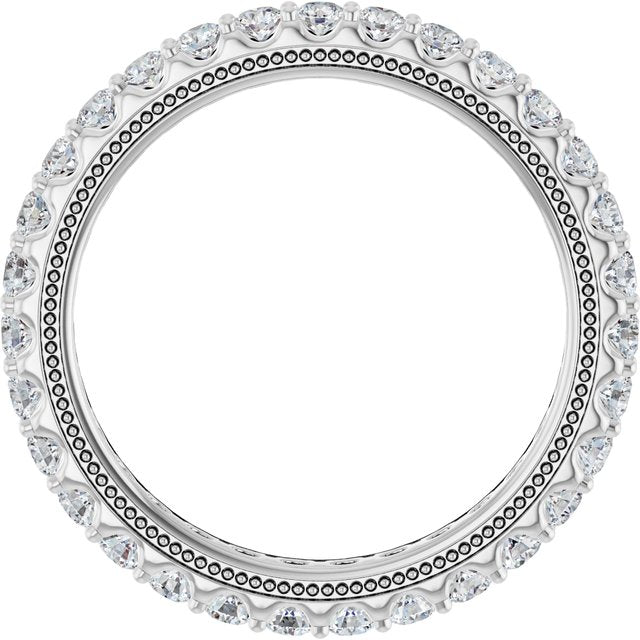 14K White Gold Round 2 Mm Si2-Si3, G-H Polished 9/10 Ctw Natural Diamond Eternity Band, Size 7