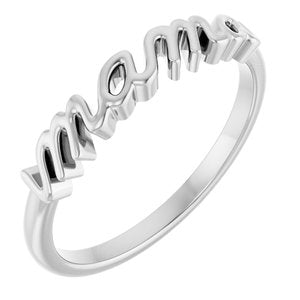 14K White Gold Polished Mama Ring Size 7