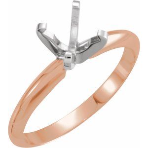 14K Rose/White Gold Round 6.0-6.6 Mm Polished 4-Prong Solitaire Mounting Size 6