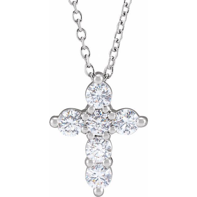 14K White Gold Round 2.9Mm Si, G-H 18 In Polished 1/2 Ctw Lab-Grown Diamond Cross Necklace