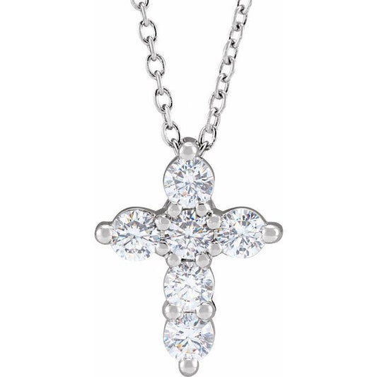 14K White Gold Round 2.9Mm Si, G-H 18 In Polished 1/2 Ctw Lab-Grown Diamond Cross Necklace