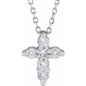 14K White Gold Round 2.2Mm G-H Si 1/4 Ctw Lab-Grown Diamond Cross Necklace, Length: 18 In