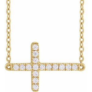 14K Yellow Gold Round 1.3Mm Gh Si1-Si2 1/6 Ctw Lab-Grown Diamond Sideways Cross Necklace, Length: 18 In