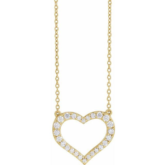 14K Yellow Or Rose Gold 15.4 X 18 Mm 16-18 In Polished 3/8 Ctw Lab-Grown Diamond Heart Necklace