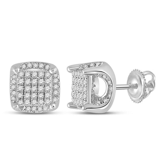 10K White Gold Womens Round Diamond Square Earrings 1/2 Cttw
