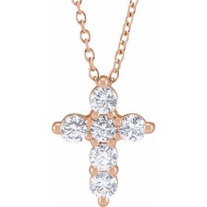 14K Rose Gold Round 2.9Mm G-H Si 1/2 Ctw Lab-Grown Diamond Cross Necklace, Length: 18 In