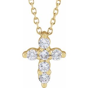 14K Yellow Gold Round 2.2Mm G-H Si 1/4 Ctw Lab-Grown Diamond Cross Necklace, Length: 18 In