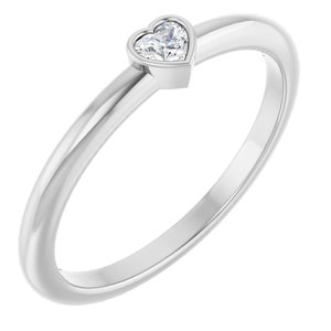 14K White Gold Heart 2.7 X 3 Mm Polished 1/10 Ct Natural Diamond Stackable Ring Size 7