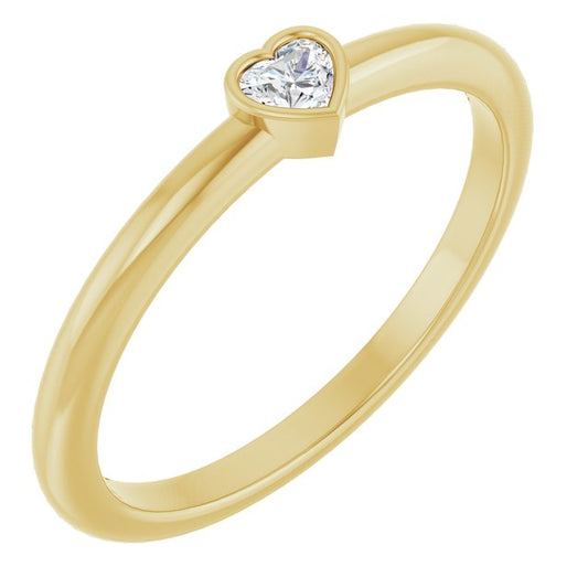 14K Yellow Gold Heart 2.7 X 3 Mm Polished 1/10 Ct Natural Diamond Stackable Ring, Size 7