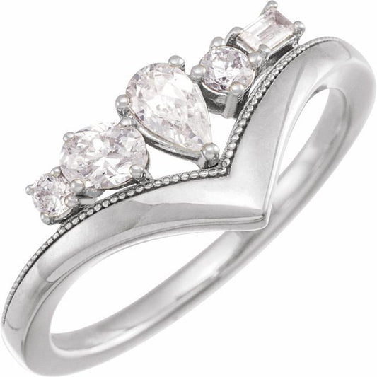 14K White Gold Pear 5 X 3.5 Mm Polished 1/2 Ctw Lab-Grown Diamond Multi-Shape V-Ring, Size 7