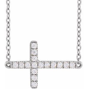 14K White Gold Round 1.3Mm Gh Si1-Si2 1/6 Ctw Lab-Grown Diamond Sideways Cross Necklace, Length: 18 In