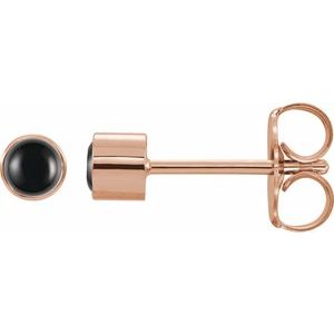 14K Rose Gold Round 3 Mm Natural Onyx Bezel-Set Earrings
