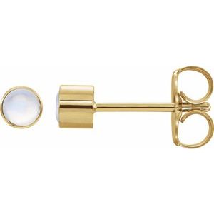 14K Yellow Gold Round 3 Mm Natural Moonstone Bezel-Set Earring