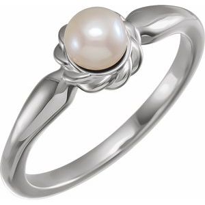 14K White Gold Cultured White Freshwater Pearl Pearl 5.0-5.5 Mm Polished Cultured White Freshwater Button Pearl Halo Rope Ring Size 7
