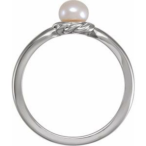 14K White Gold Cultured White Freshwater Pearl Pearl 5.0-5.5 Mm Polished Cultured White Freshwater Button Pearl Halo Rope Ring Size 7