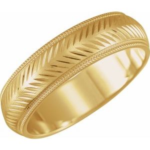 14K Yellow Gold 6 mm Milgrain Herringbone Pattern Band with Satin Finish Size 9